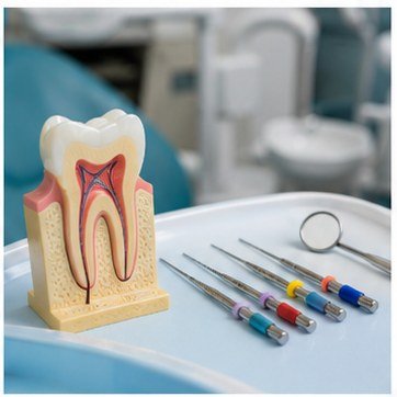 Root canal treatment dental model and instruments